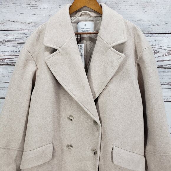 Stradivarius New Women's Beige Soft Touch Double Breasted Coat Size XL - Picture 2 of 15